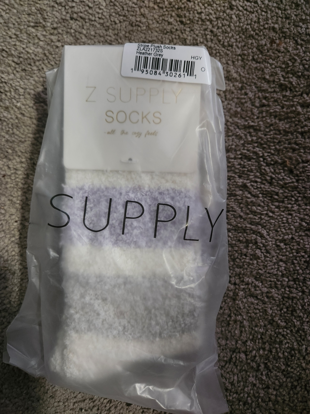 Z Supply Plush Stripe Socks in Heather Gray and Lavender